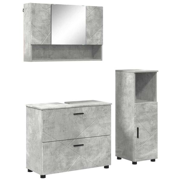 vidaXL Bathroom Furniture Set 3 pcs Concrete grey Engineered wood