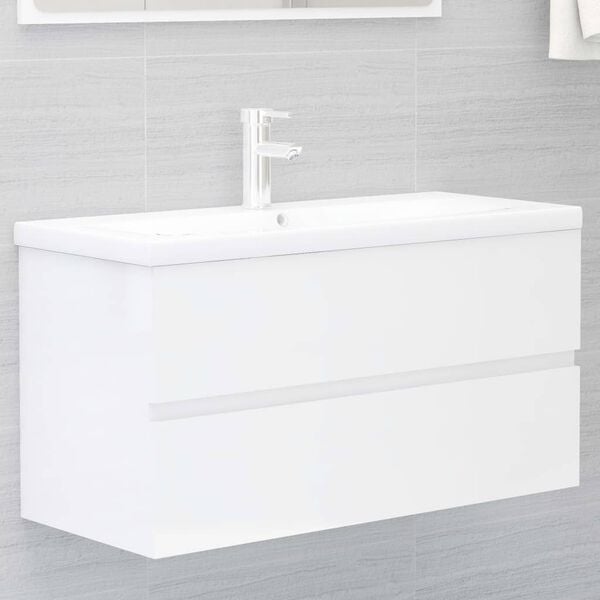 vidaXL Sink Cabinet High Gloss White Engineered Wood Storage