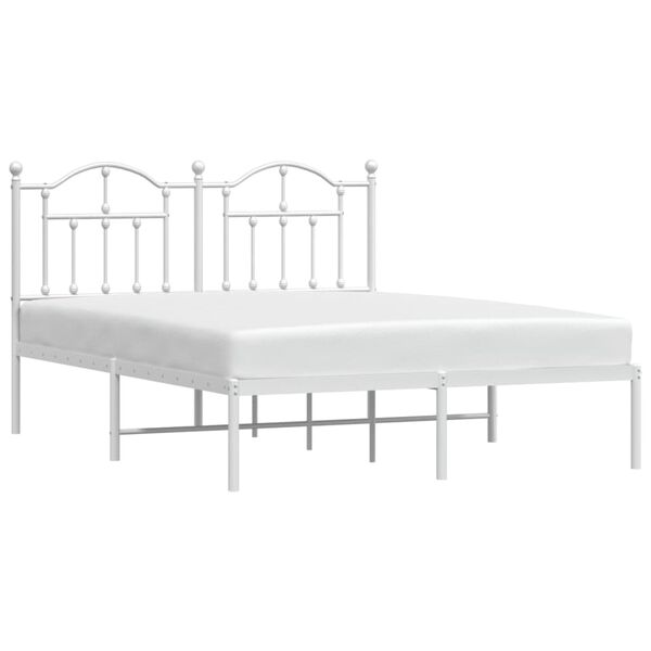 vidaXL Bed Frame White Powder-Coated Steel Double Bed Frame