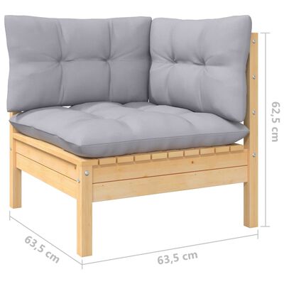 vidaXL 7 Piece Patio Lounge Set with Gray Cushions Pinewood