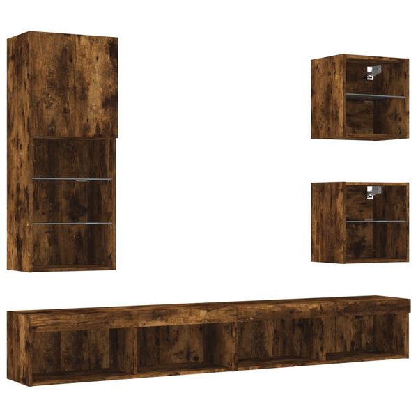 vidaXL 5 Piece TV Wall Units with LED Smoked Oak Engineered Wood