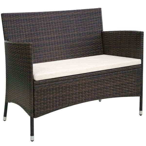 vidaXL Garden Bench Brown Poly Rattan Medium Removable Covers