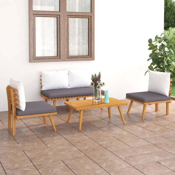 vidaXL Garden Sofa Set Dark grey seat cushions, white back pillows