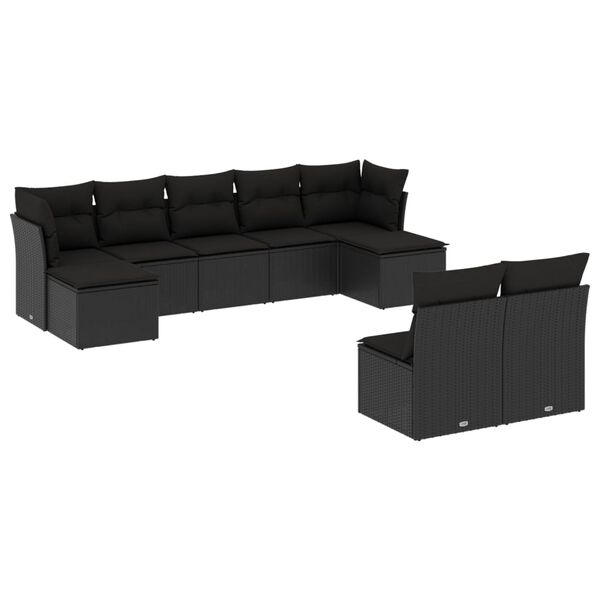 vidaXL Garden Sofa Set Black PE rattan, Powder-coated steel, Polyester