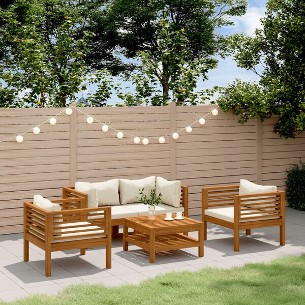 vidaXL Garden Lounge Set Cream Solid acacia wood, fabric (100% polyester)