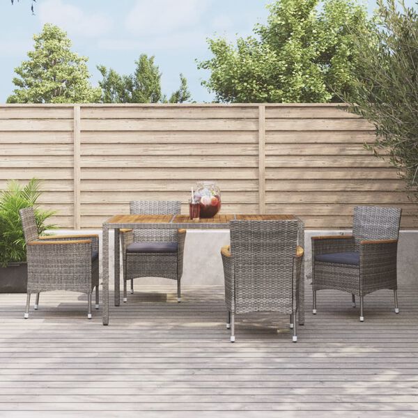 vidaXL Patio Dining Set Set of 4 Gray PE rattan Medium Seats Many