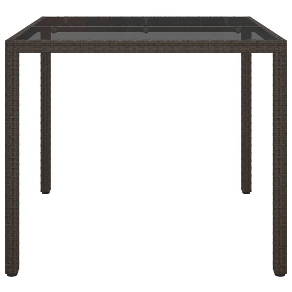 vidaXL Garden Table Brown Poly rattan, tempered glass, powder-coated steel