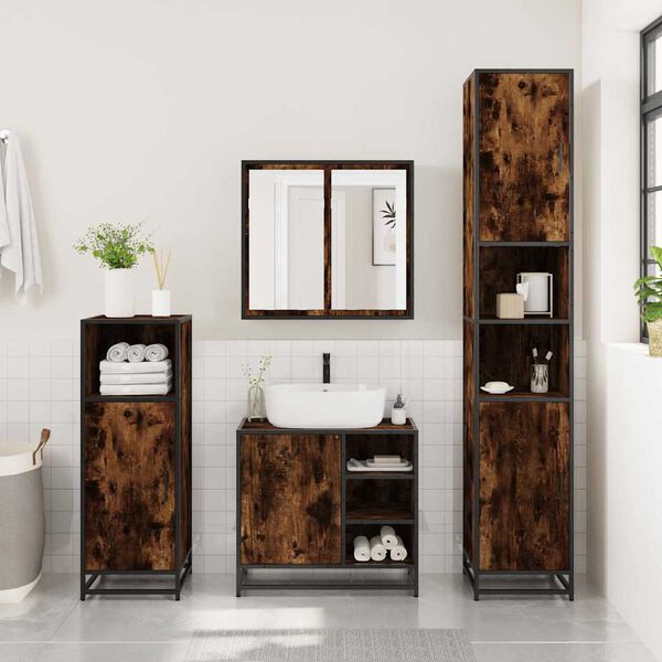 vidaXL Bathroom Furniture Set Smoked Oak Engineered wood Medium