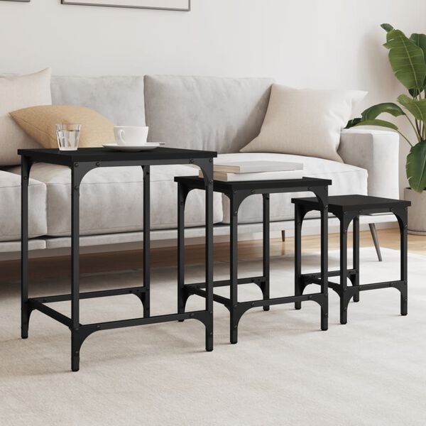 vidaXL Nesting Coffee Table Set of 3 Black Engineered wood, metal
