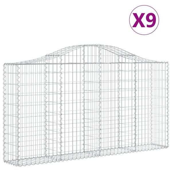vidaXL Gabion Basket Set of 9 Silver Galvanized iron Extra Large