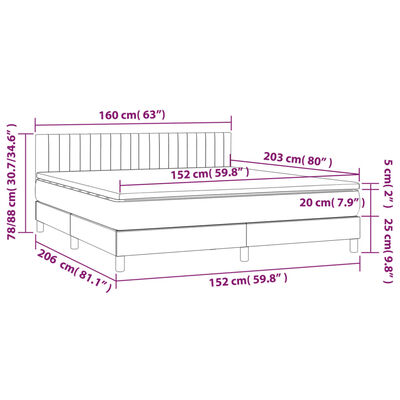 vidaXL Box Spring Bed with Mattress&LED Light Gray Queen Fabric