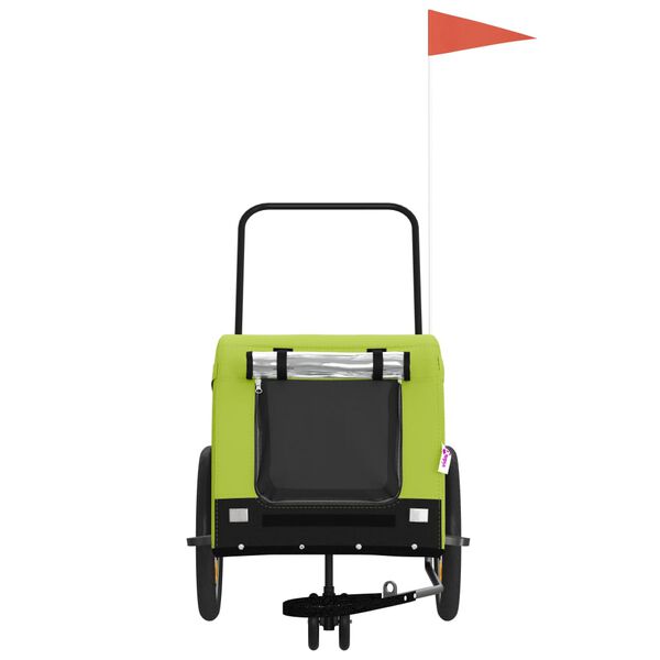 vidaXL Pet Bike Trailer Green and Black Oxford fabric, iron, PVC Small