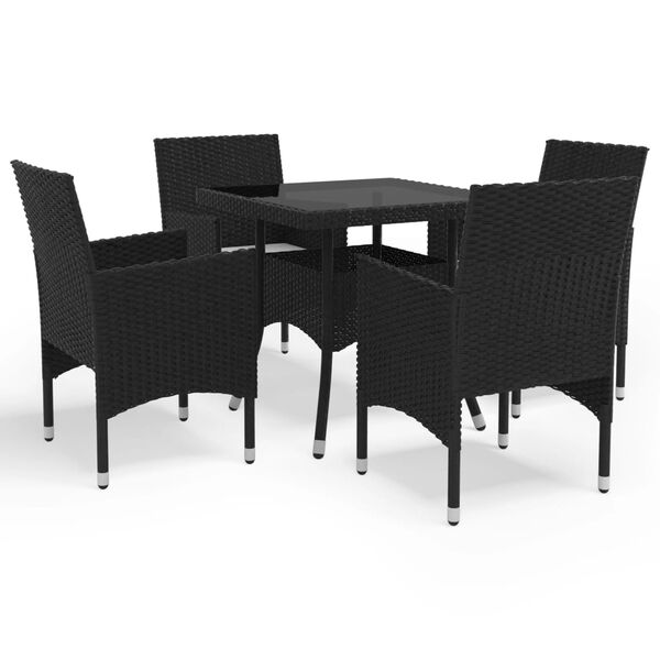 vidaXL Dining Set Black Poly rattan 5 Piece Set Removable Covers