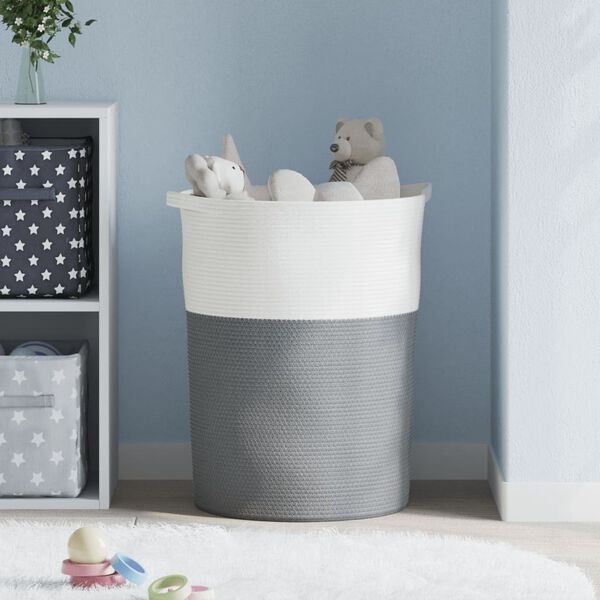 vidaXL Storage Basket Grey and White 100% Cotton Large Collapsible