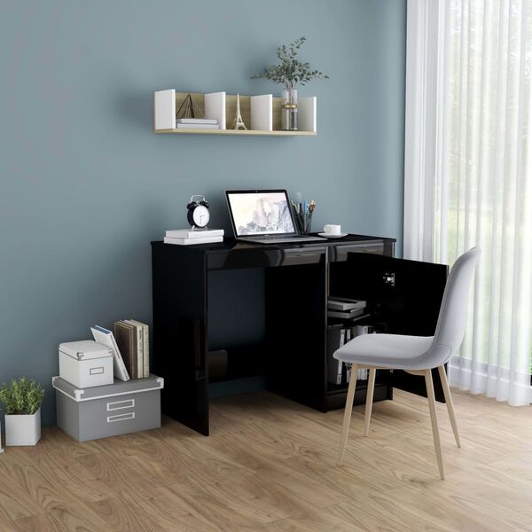 vidaXL Desk High gloss black Engineered wood Medium Computer Desk