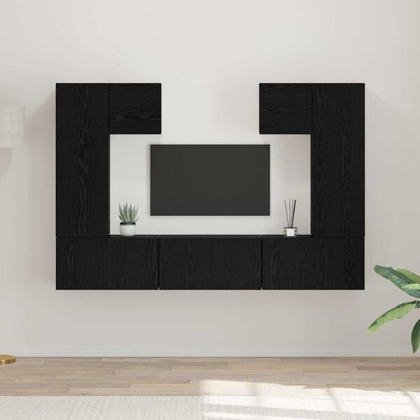 vidaXL TV Cabinet Set Wall-mounted 7 pcs Black Oak Engineered Wood
