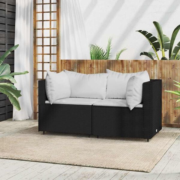 vidaXL Patio Corner Sofa Black PE rattan Standard Modular
