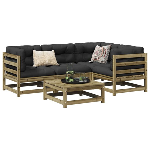 vidaXL Garden Sofa Set Natural Pine Solid Pine Wood 5 Piece Modular