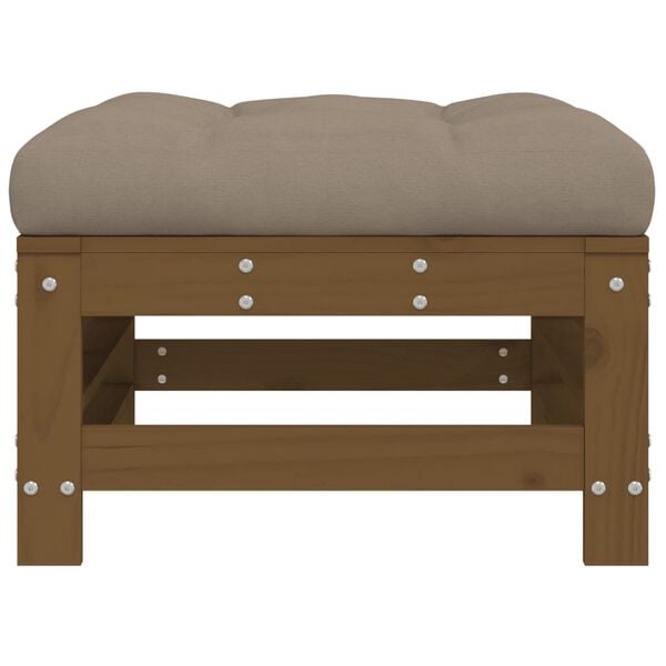 vidaXL Garden Footstool Honey Brown, Taupe Solid Pine Wood, Oxford Fabric