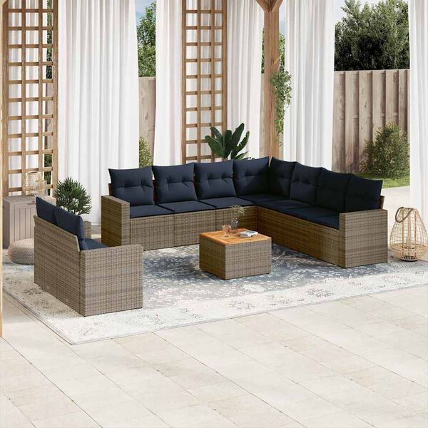 vidaXL 10 Piece Patio Sofa Set with Cushions Gray Poly Rattan