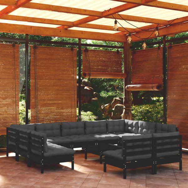 vidaXL Garden Lounge Set Black Solid Pinewood Modular Garden Lounge Set