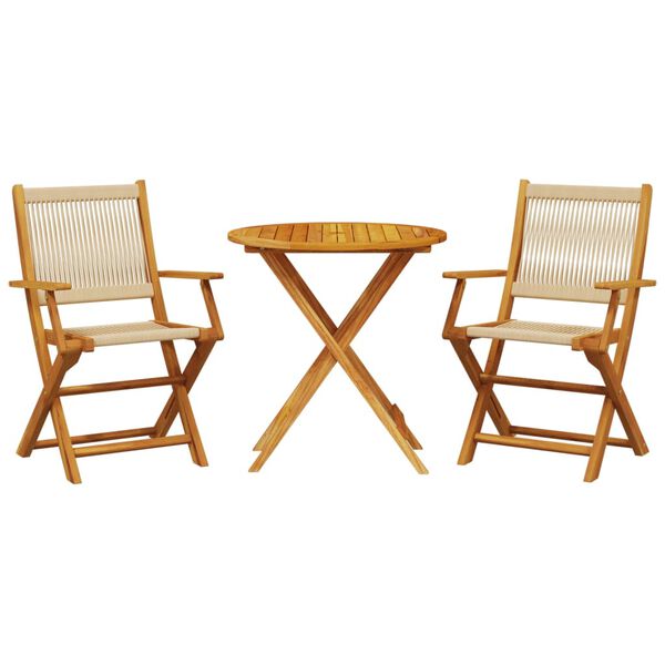 vidaXL Bistro Set Beige Solid acacia wood, Polypropylene Medium Foldable