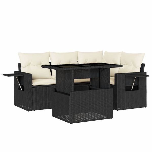 vidaXL Garden Sofa Set Black PE rattan Medium Adjustable Armrests