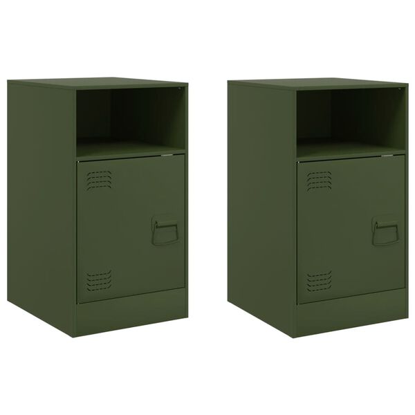vidaXL Bedside Cabinet Set of 2 Olive Green Cold-rolled steel Standard