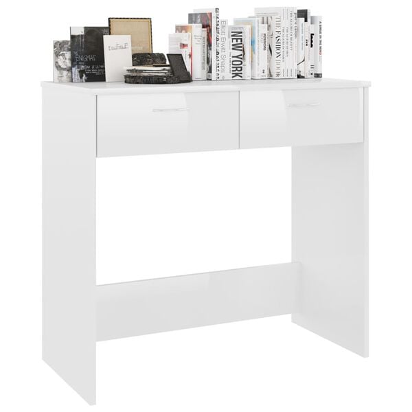vidaXL Desk High gloss white Engineered wood Compact Sleek Desk