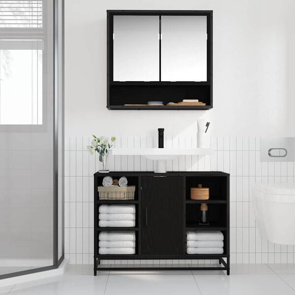 vidaXL Bathroom Cabinet with Shelf Black Oak 31.50 x 12.99 x 23.62 in