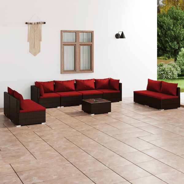 vidaXL Garden Lounge Set Brown and Cinnamon Red PE rattan Large Modular