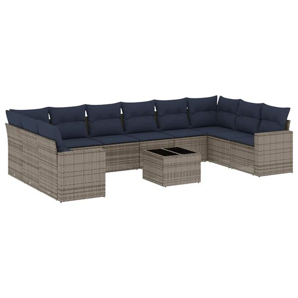vidaXL 11 Piece Patio Sofa Set with Cushions Grey Poly Rattan (US only)