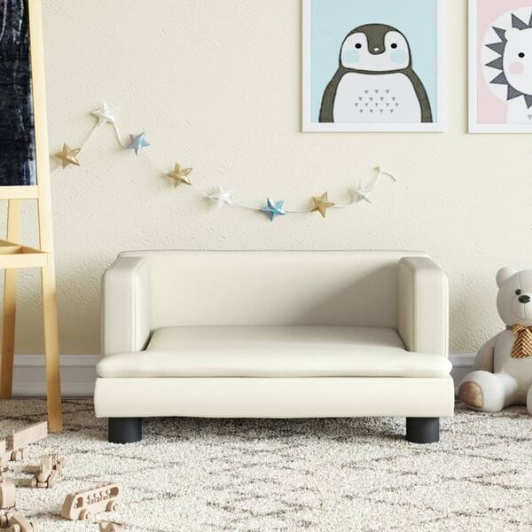 vidaXL Kids Sofa Cream Faux Leather, Solid Pine Wood, Foam Mini Durable