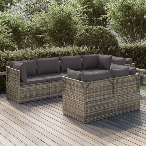 vidaXL Garden Lounge Set Grey PE rattan, Powder-coated steel, Polyester, PVC