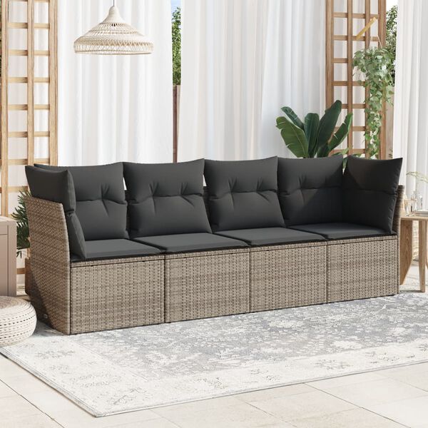 vidaXL Garden Sofa Set Grey PE rattan, powder-coated steel Large