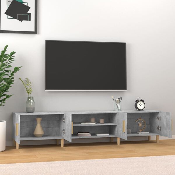 vidaXL TV Cabinet Concrete Grey Engineered Wood, Solid Eucalyptus Wood