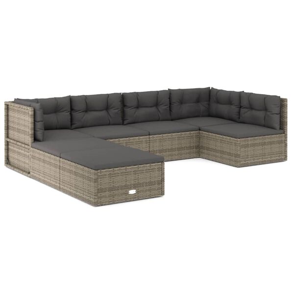 vidaXL Garden Lounge Set Grey PE rattan Modular setup