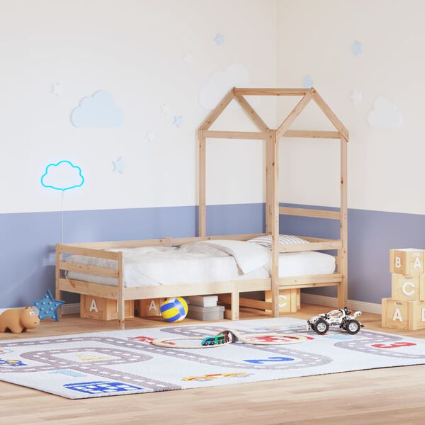 vidaXL Kids'Bed Roof Natural Wood Solid pine wood 42.5 x 27.6 x 69.5 in