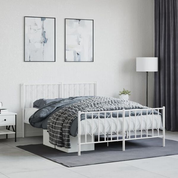 vidaXL Bed Frame White Steel Full Bed Frame Rectangular Traditional