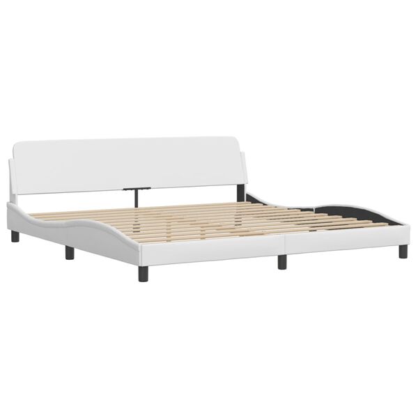 vidaXL Bed Frame White Faux Leather, Metal, Solid Pine Wood, Plywood Full