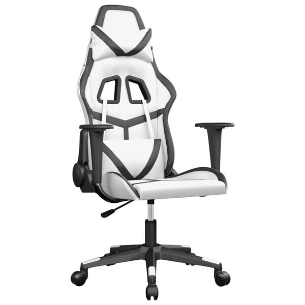 vidaXL Gaming Chair White and Black Faux Leather, Metal, Plywood Large