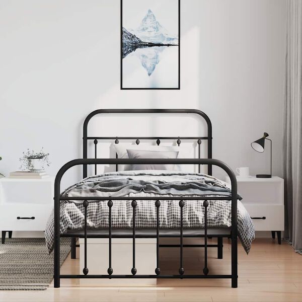 vidaXL Bed Frame Black Powder-Coated Steel Twin Bed Frame Rectangular