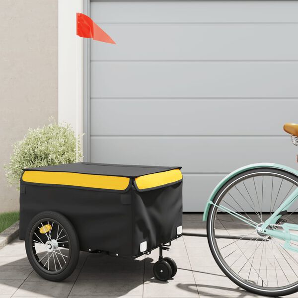vidaXL Bike Trailer Black and Yellow 99.2 lb Iron