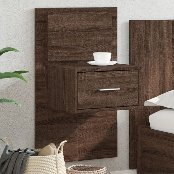 vidaXL Wall-mounted Bedside Cabinet Brown Oak Engineered Wood Medium