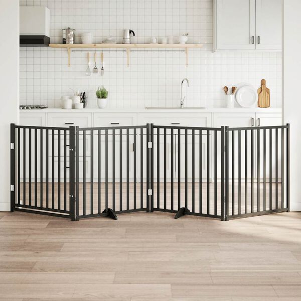 vidaXL Dog Gate Set of 4 Black Solid fir wood 10.6 ft total Foldable
