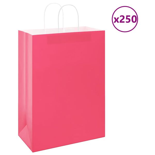 vidaXL Paper Bags 250 pcs with Handles Pink 12.6x6.7x17.3"