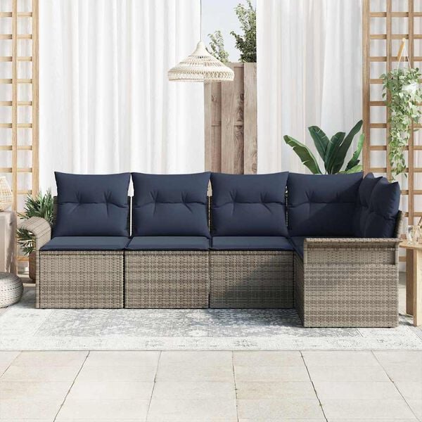 vidaXL Garden Sofa Set with Cushion 5 pcs Grey Poly Rattan
