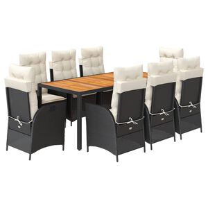 vidaXL Garden Dining Set Black PE Rattan 9 Piece Set Adjustable Armrests