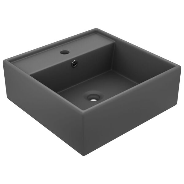 vidaXL Luxury Basin Overflow Square Matt Dark Grey 16.1x16.1" Ceramic