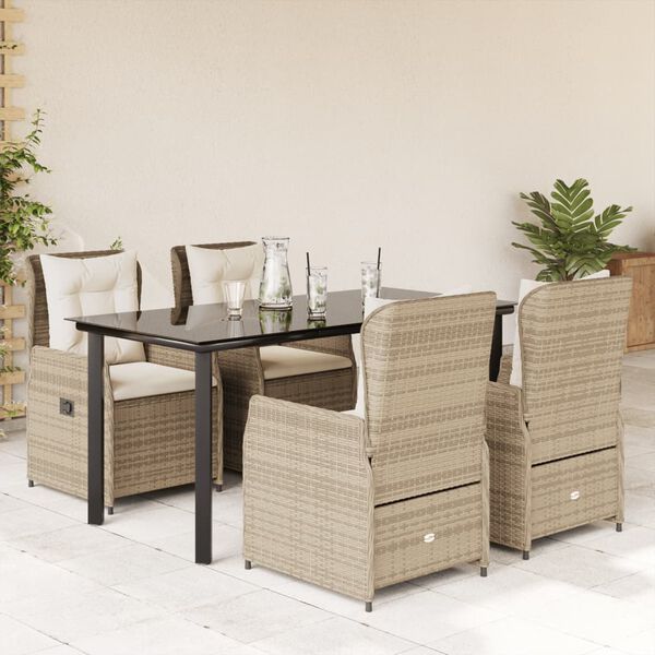 vidaXL 5 Piece Patio Dining Set with Cushions Beige Poly Rattan